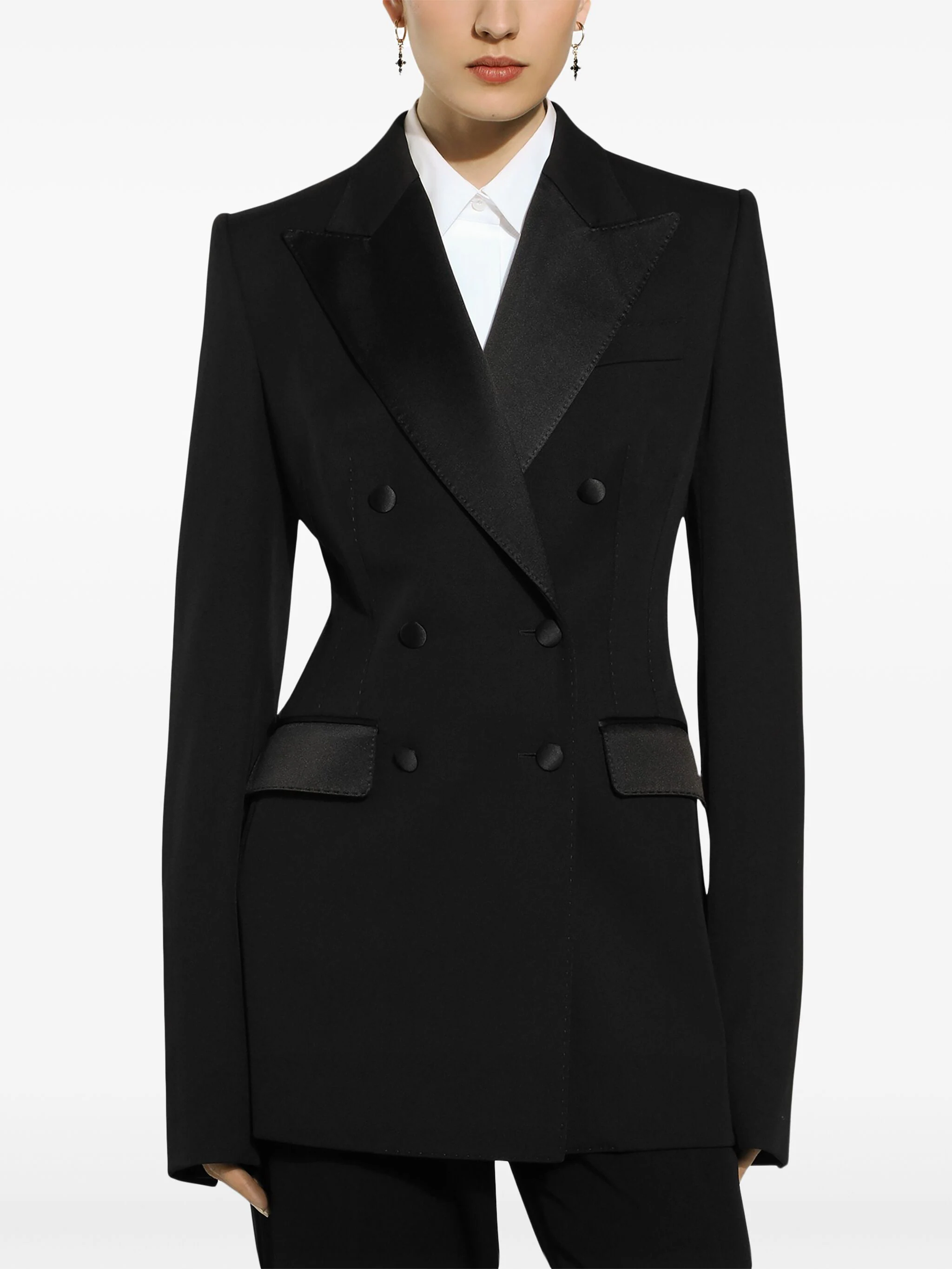 Double-Breasted Black Silk Virgin Wool Blazer