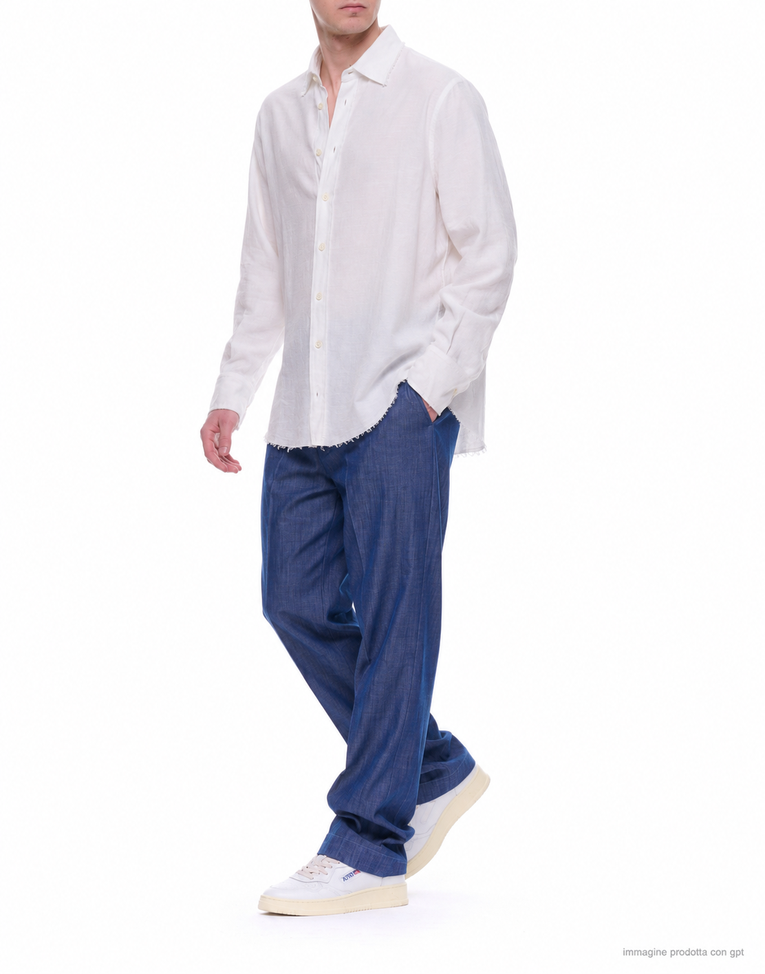 Ivory French Collar Raw Hem Shirt