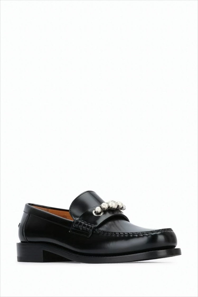 Polished Leather Loafers With Classic Moccasin Toe And Silver-Tone Detail
