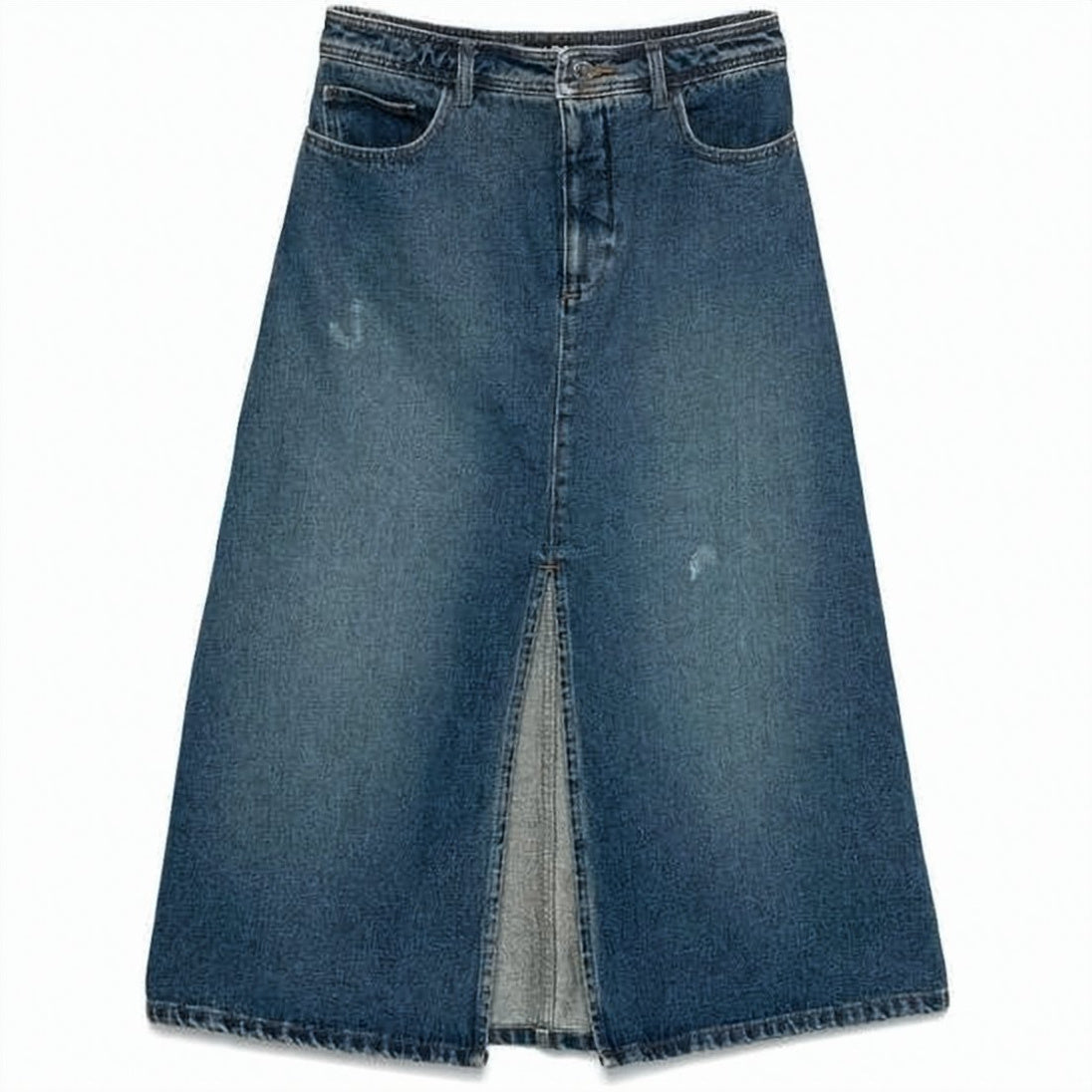 Midi Denim Skirt with Front Slit