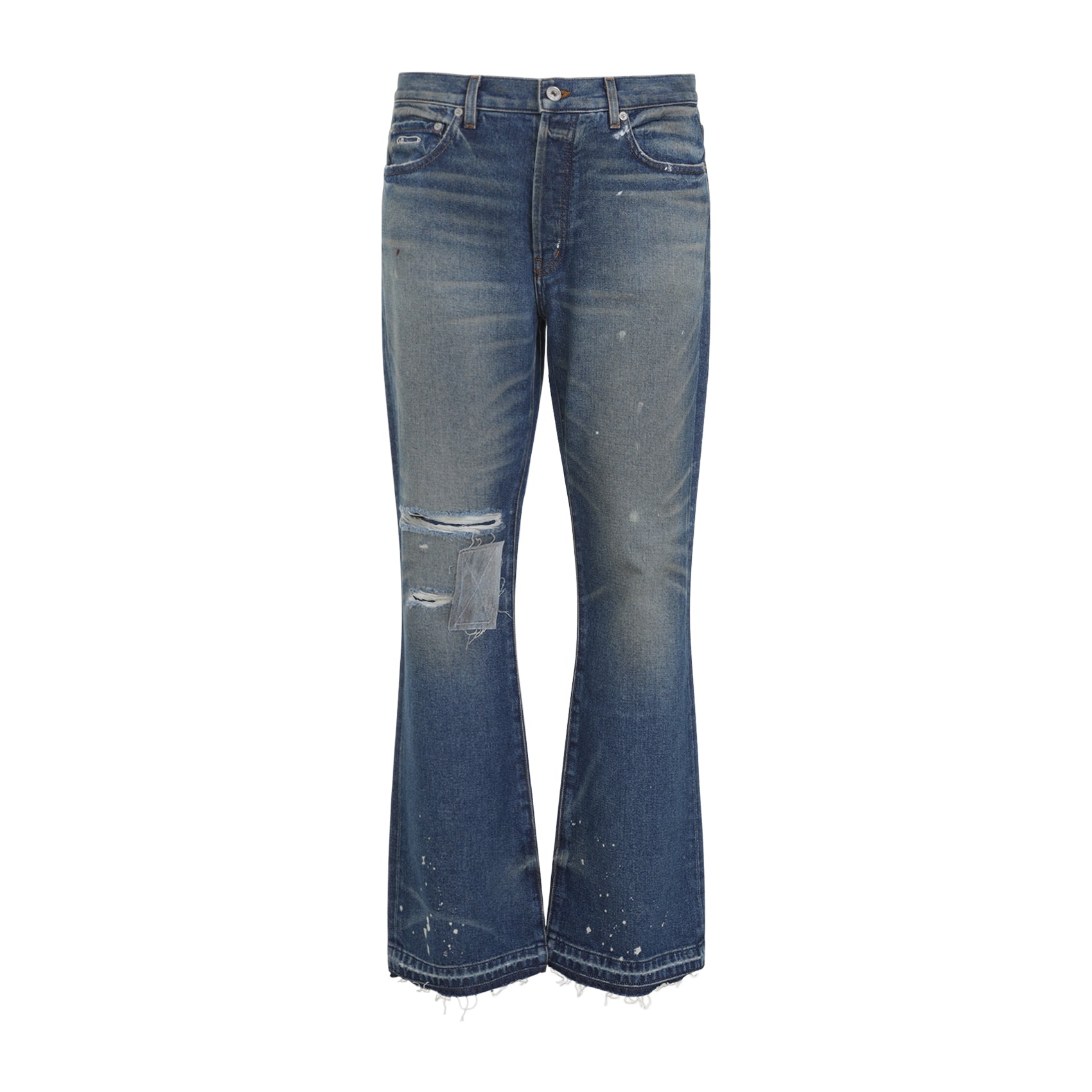 Distressed Blue Denim Jeans With Fit