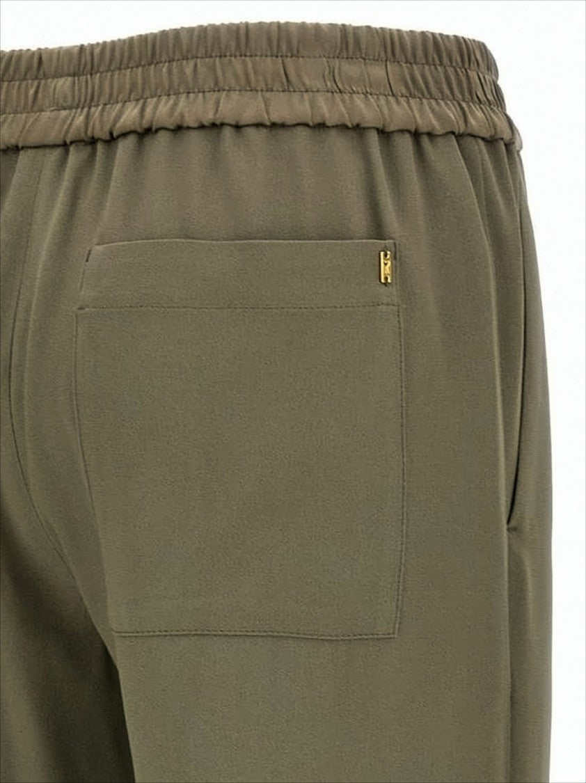 Wide-Leg Brown Pants With Adjustable Buckle Detail