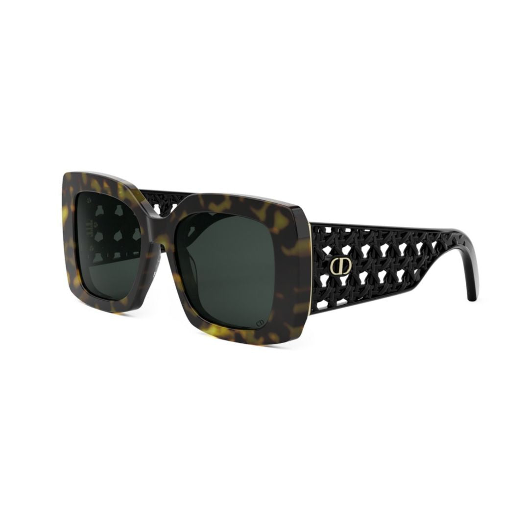 Oversized Tortoiseshell Square Sunglasses with Lattice Temples
