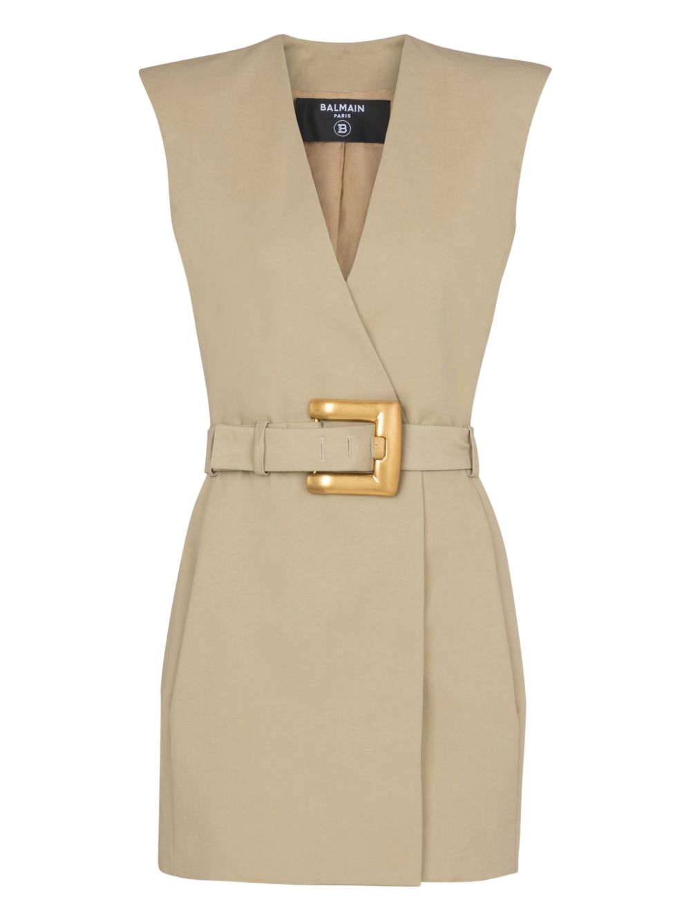 Structured Beige Cotton Gabardine Mini Dress