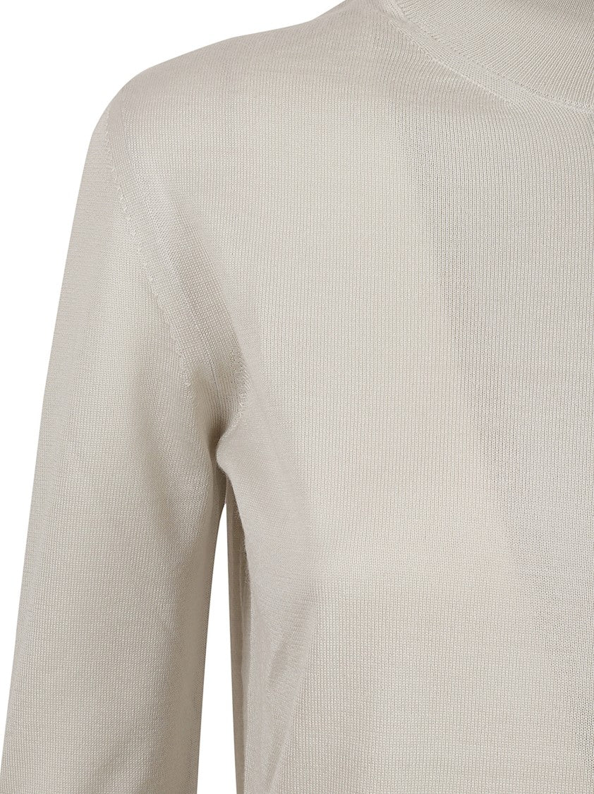 Fitted Silver Sweater With High Neckline