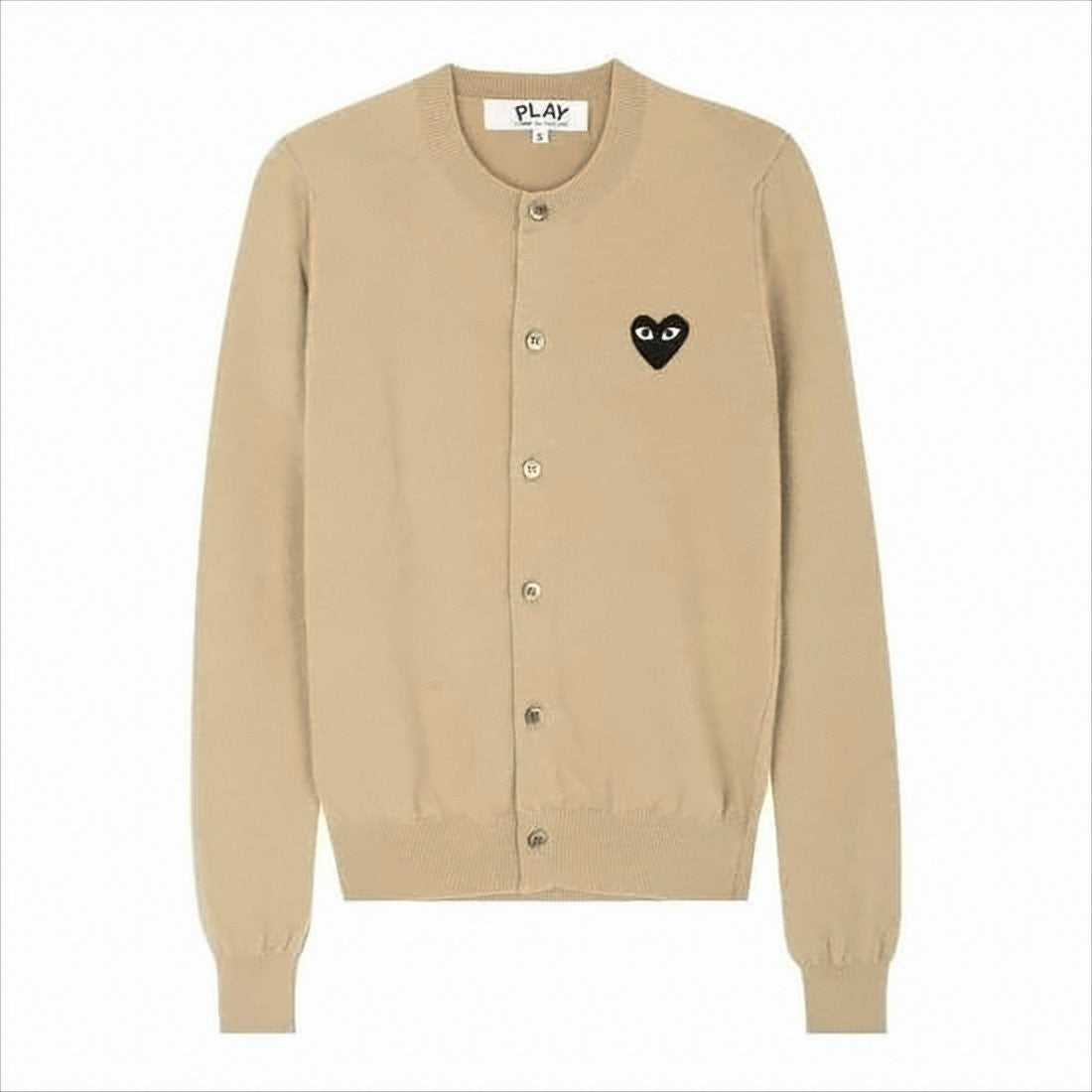Beige Wool Cardigan with Heart Patch