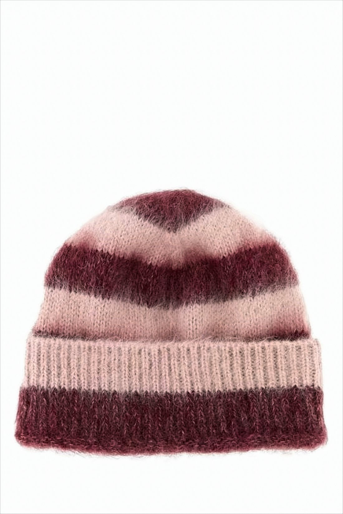 Striped Knitted Beanie With Ribbed Brim