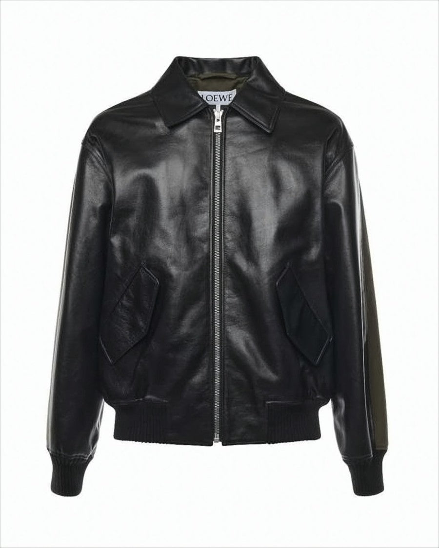 Calf Leather Jacket with Classic Collar