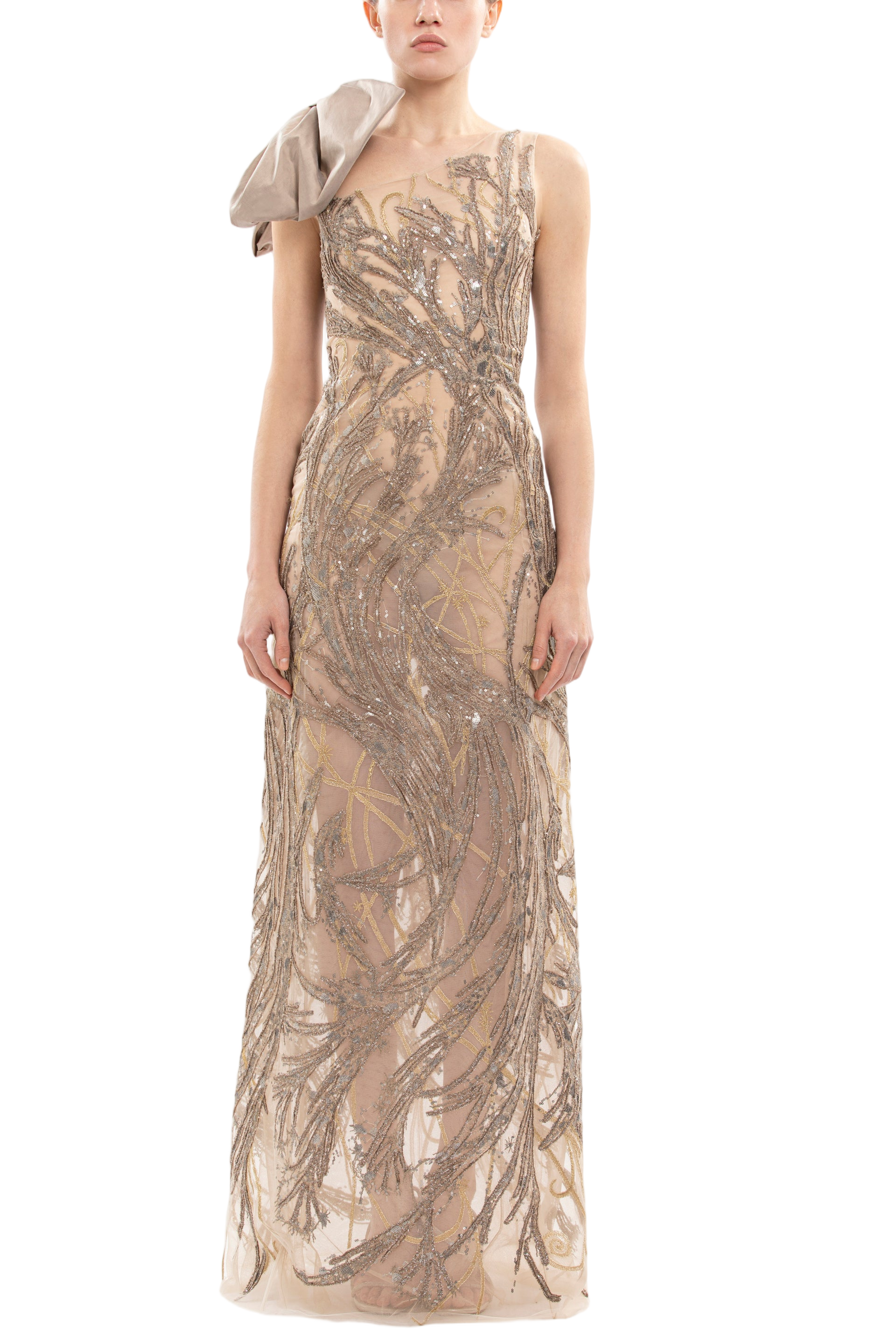 Asymmetrical Embroidered Dress With Bow