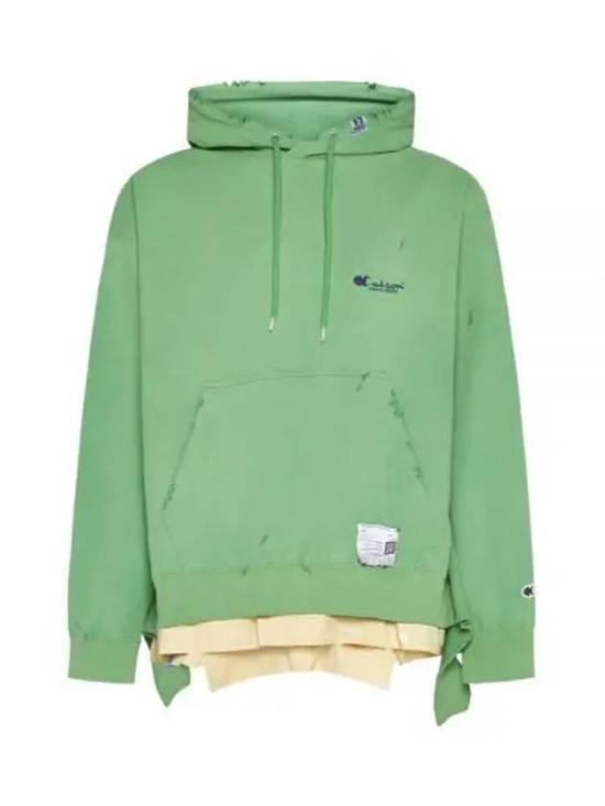 Green Hooded Sweatshirt With Deconstructed Hem Design