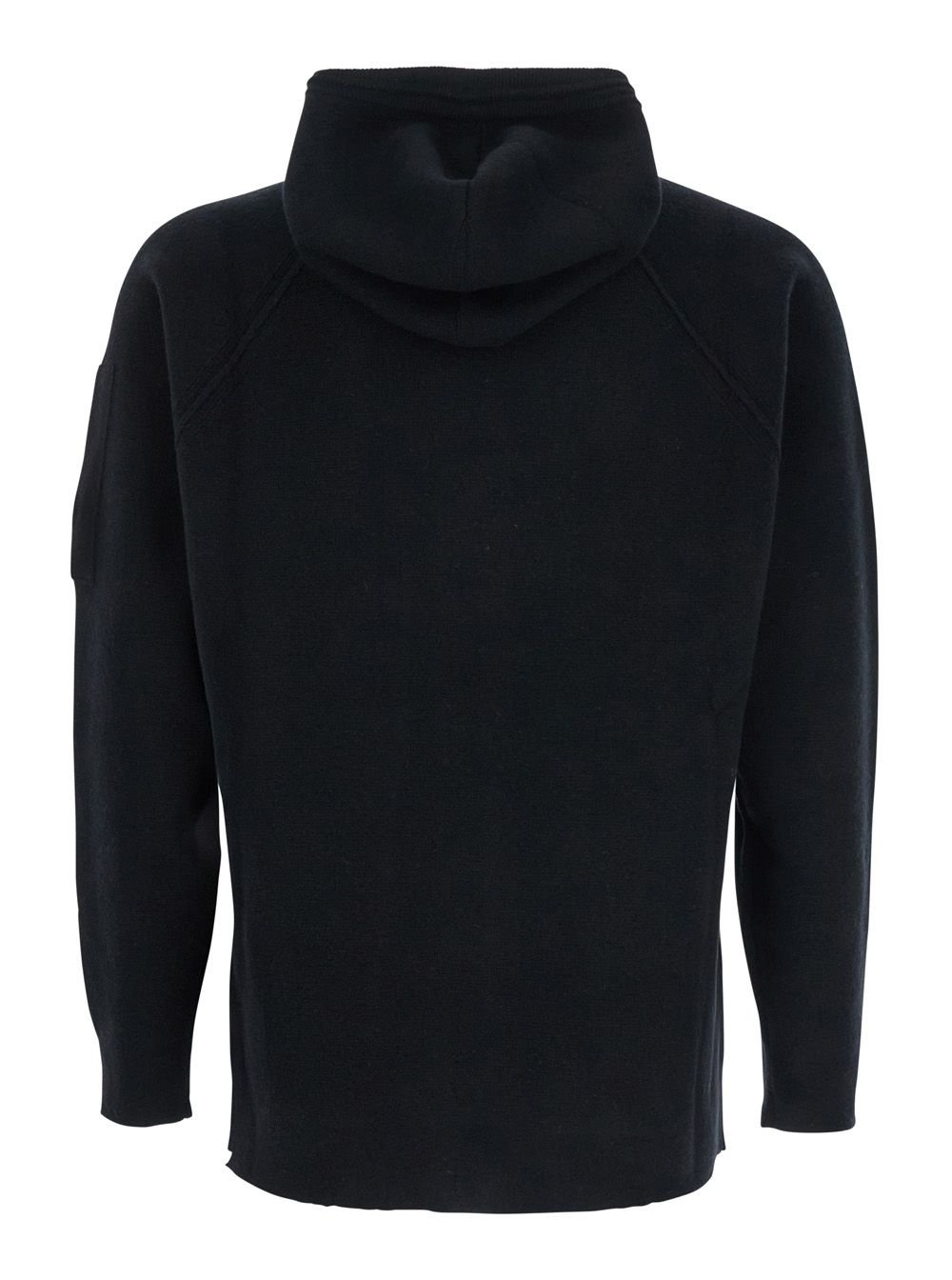 Full-Zip Hooded Sweatshirt in Black Wool-Polyamide Blend