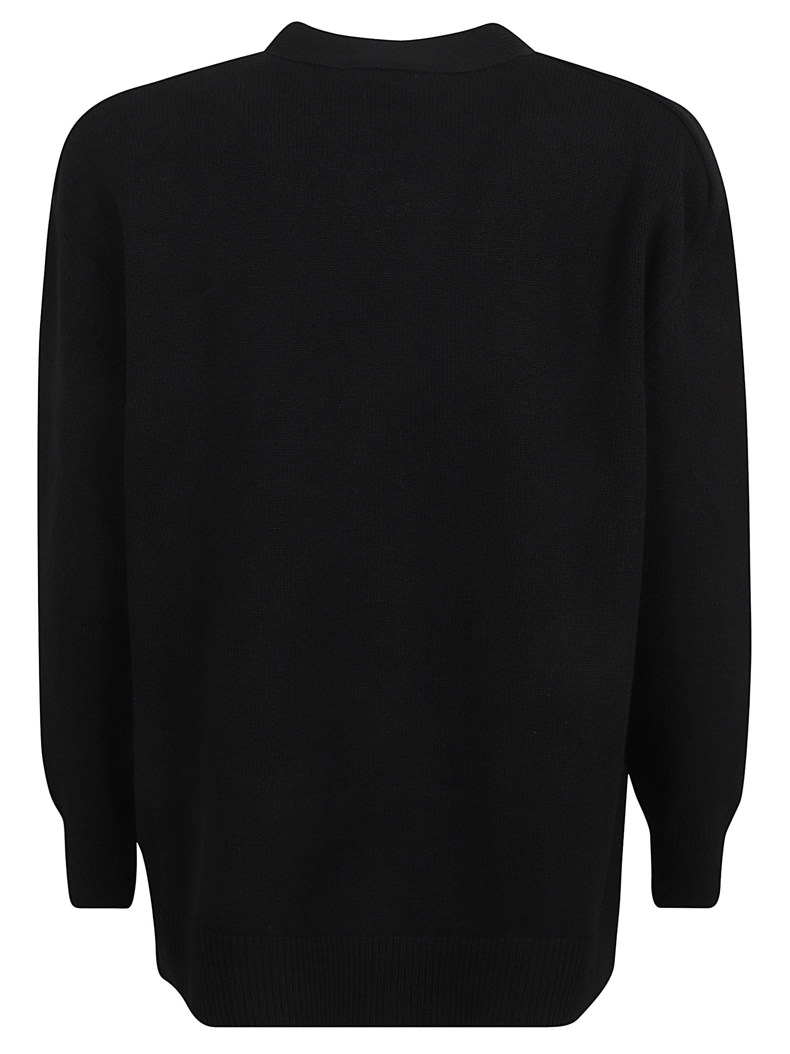 Ribbed Neckline Black Wool Sweater