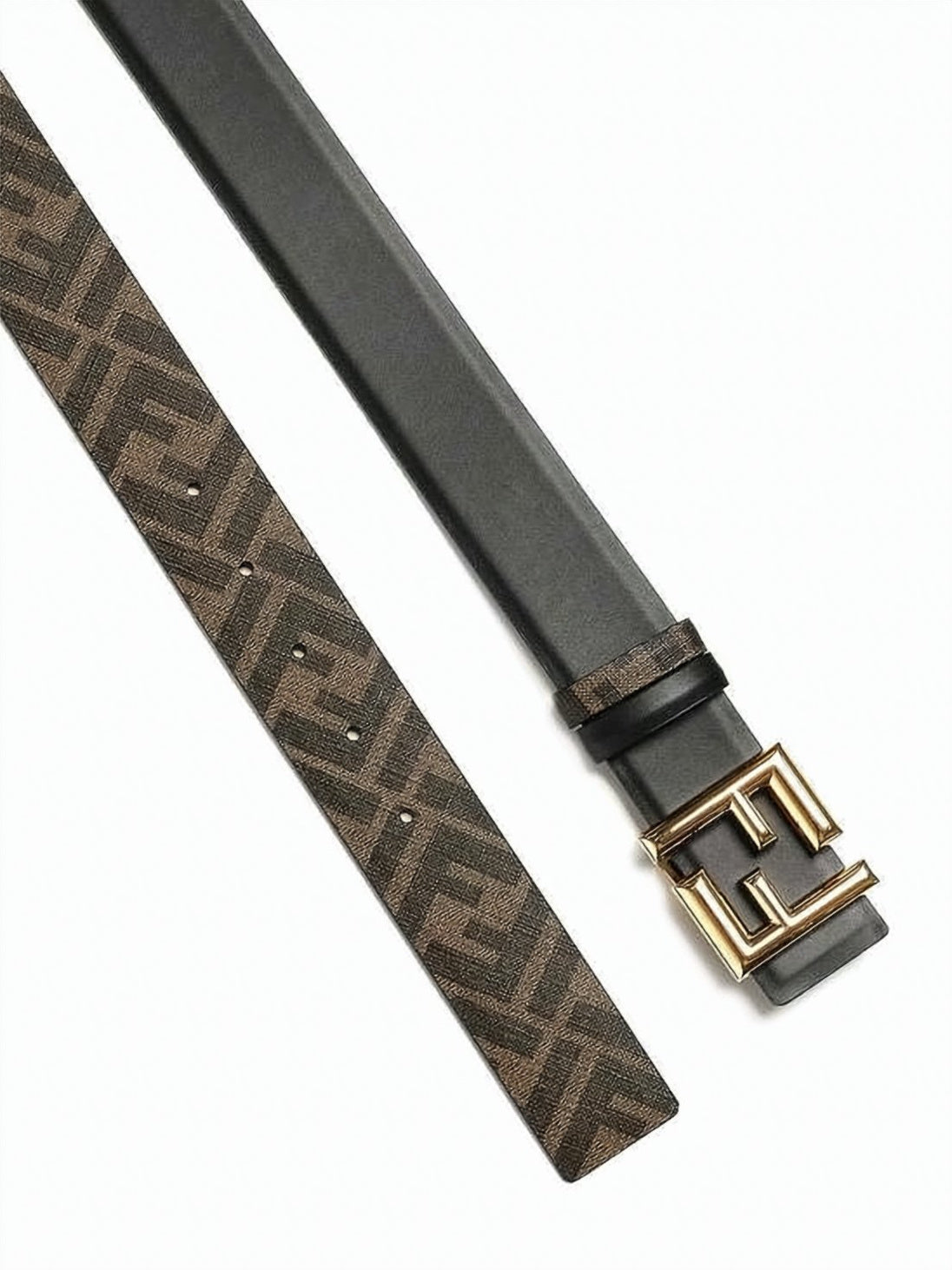 Black Leather Belt with Signature Double 'F' Buckle
