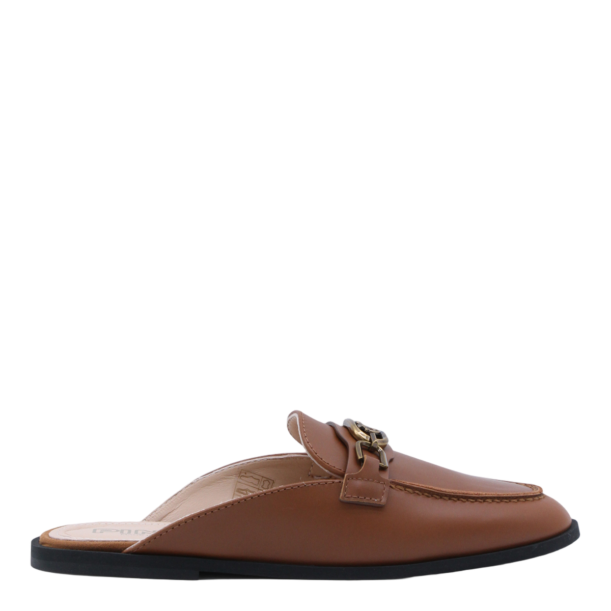 Slip-On Mule Flats With Decorative Metallic Buckle