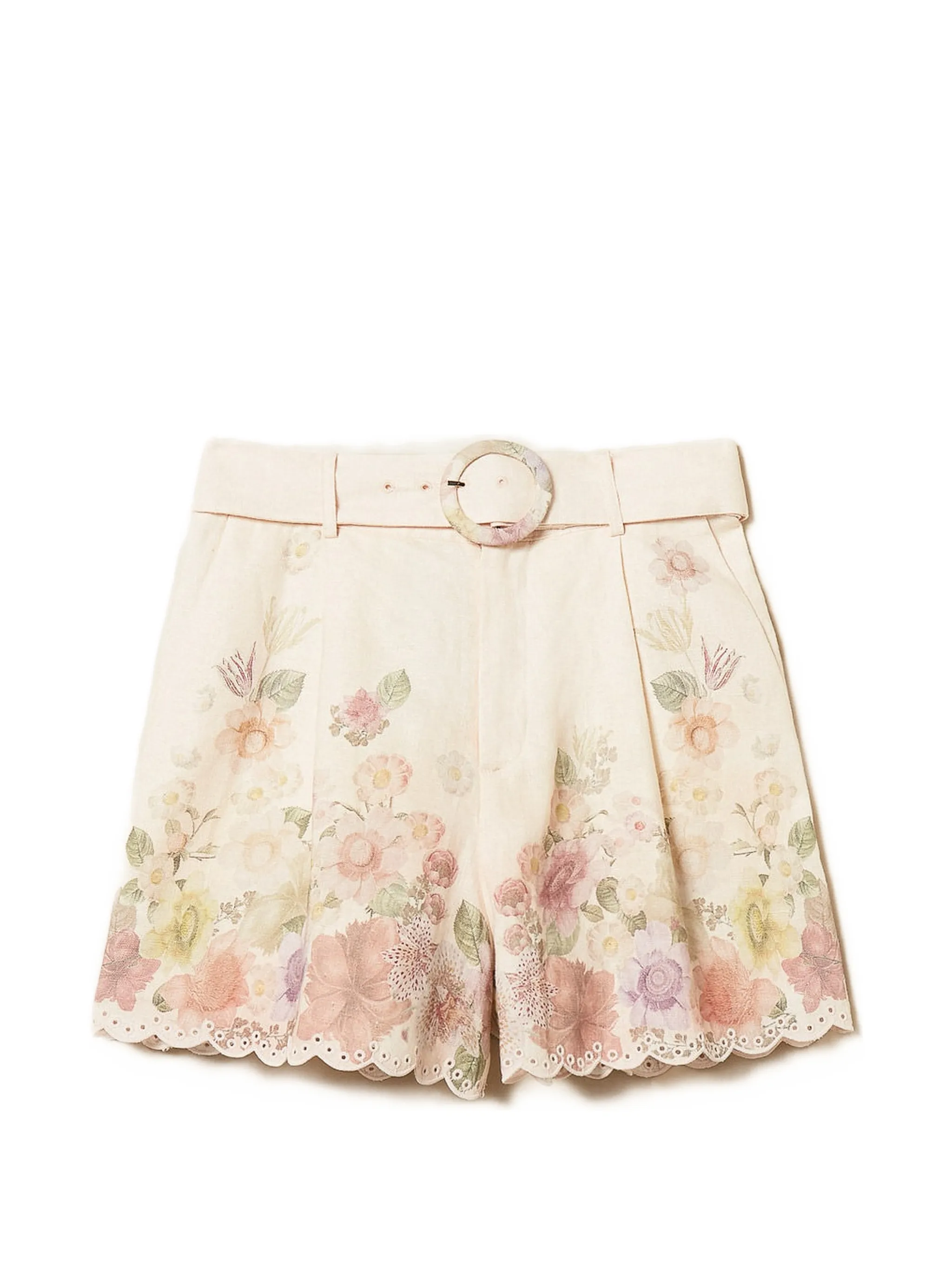 High-Waisted Shorts with Scalloped Edge and Floral Print