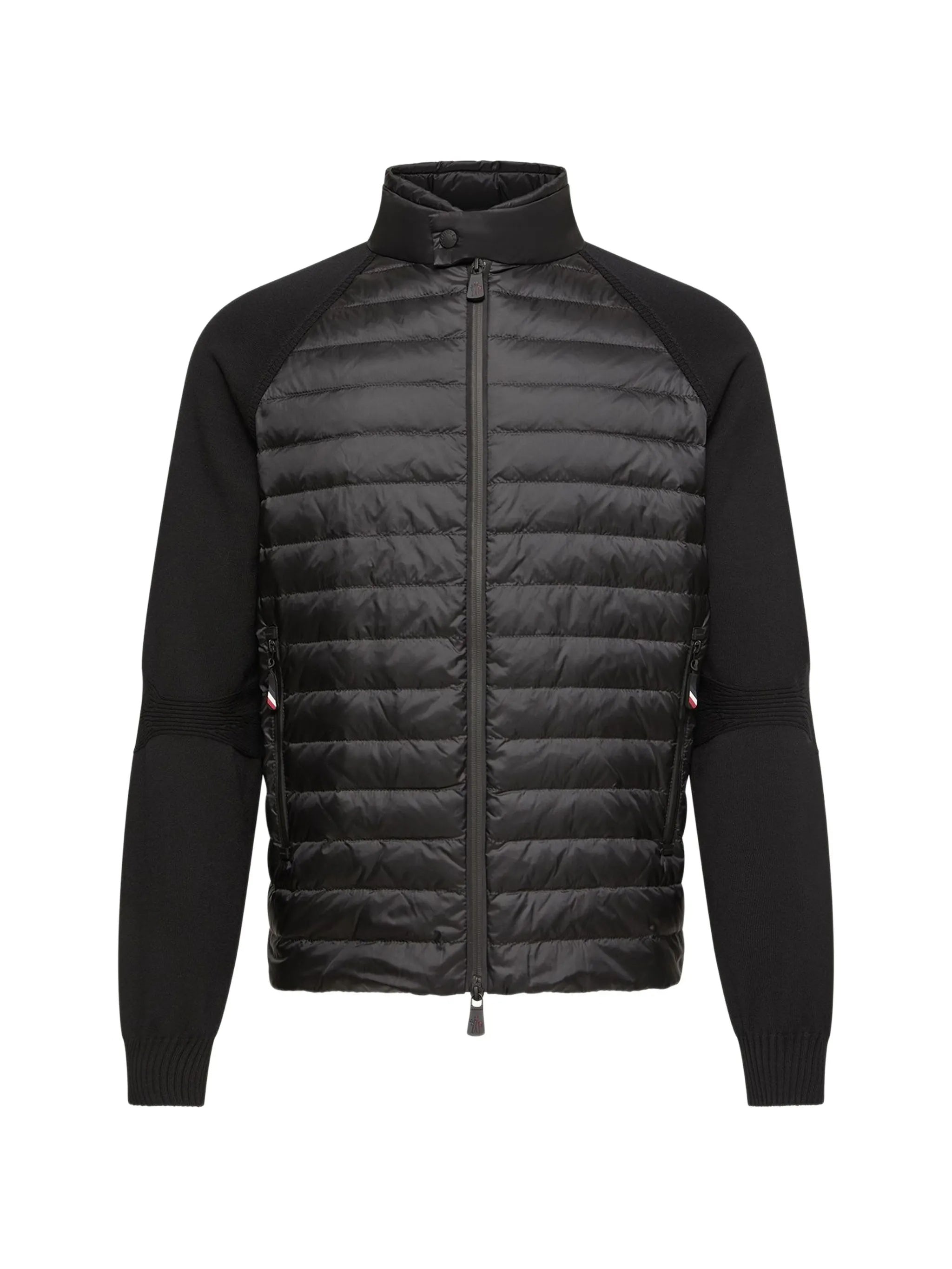 Hybrid Padded Cardigan With Knitted Sleeves And High Collar