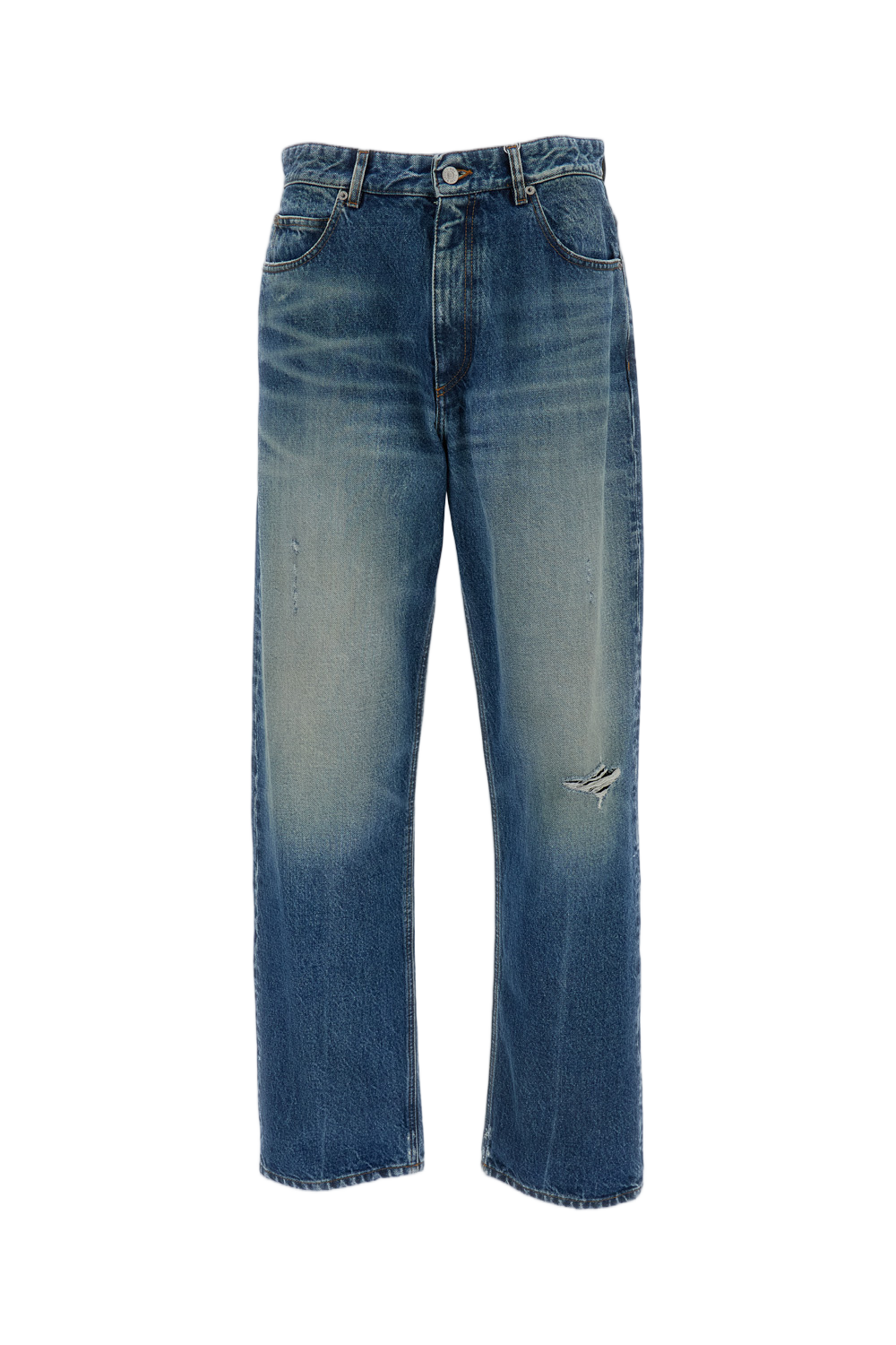 Distressed Wide-Leg Cotton Jeans
