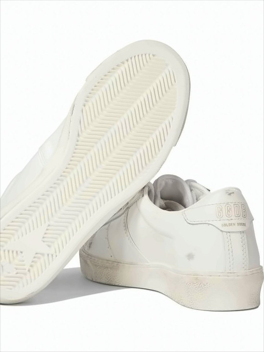 Distressed White Leather Low-Top Sneakers With Gold-Tone Branding