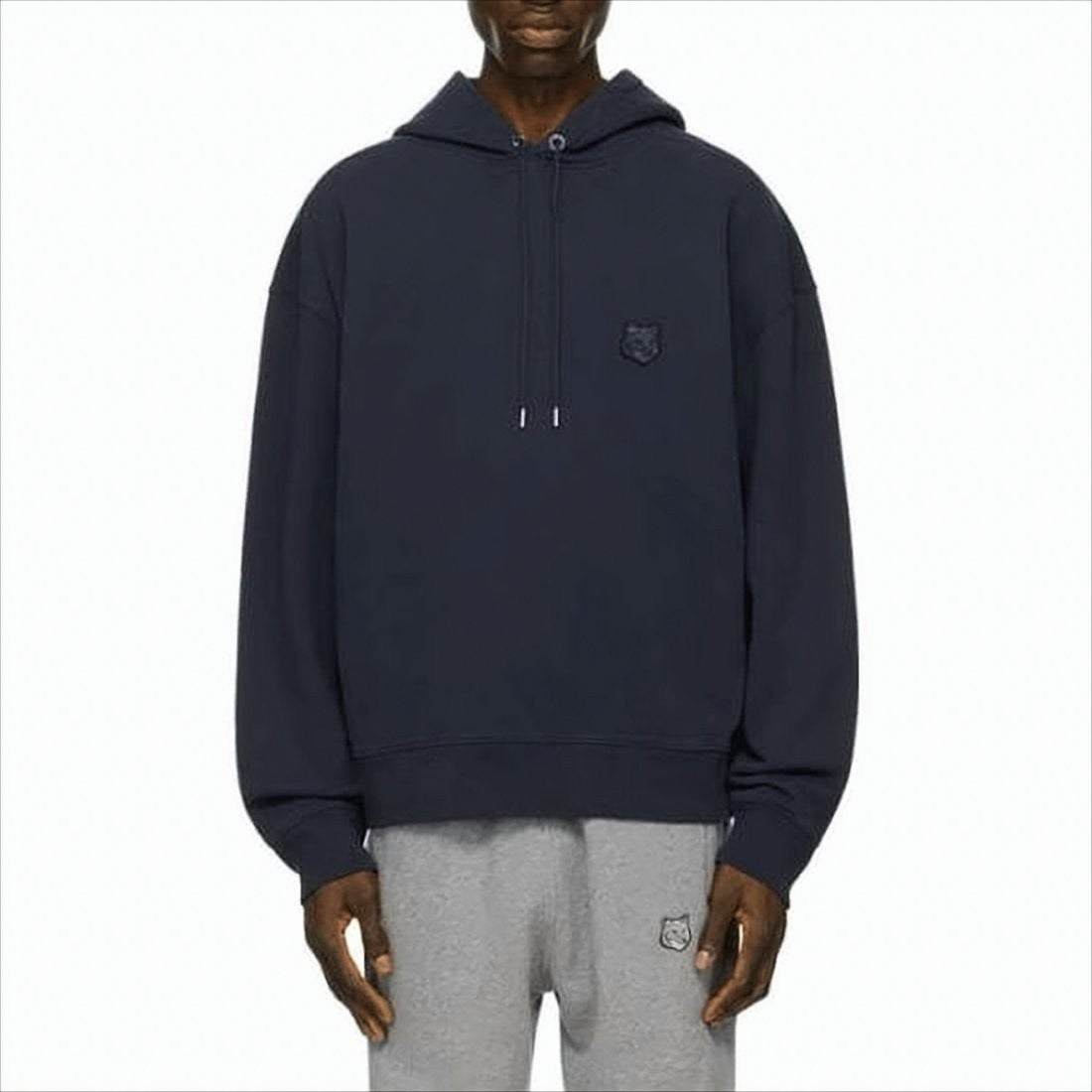 Relaxed Fit Dark Navy Hoodie With Subtle Embroidered Fox Logo