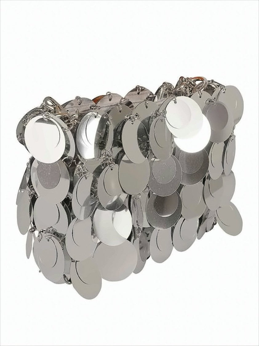 Futuristic Silver Disc Clutch with Chain Strap
