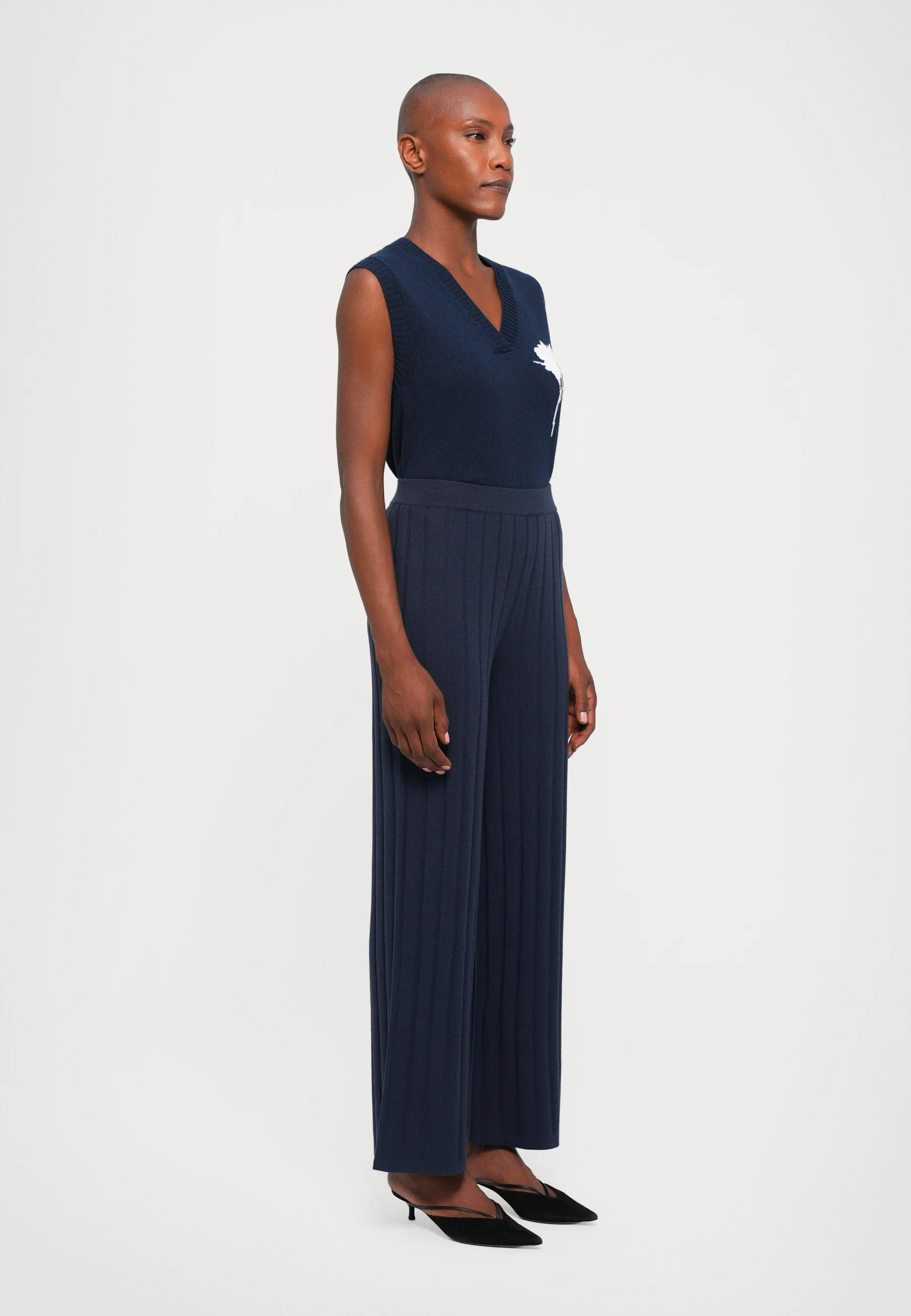 Ribbed Wide-Leg Pants With Relaxed Fit
