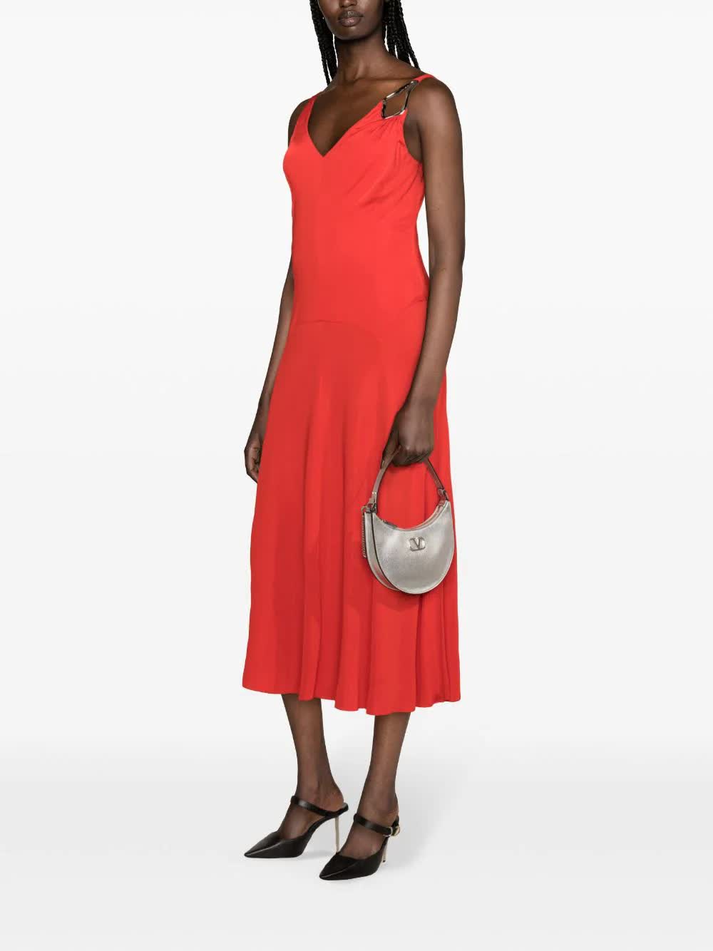 Red Abito Midi A-Line Viscose Dress