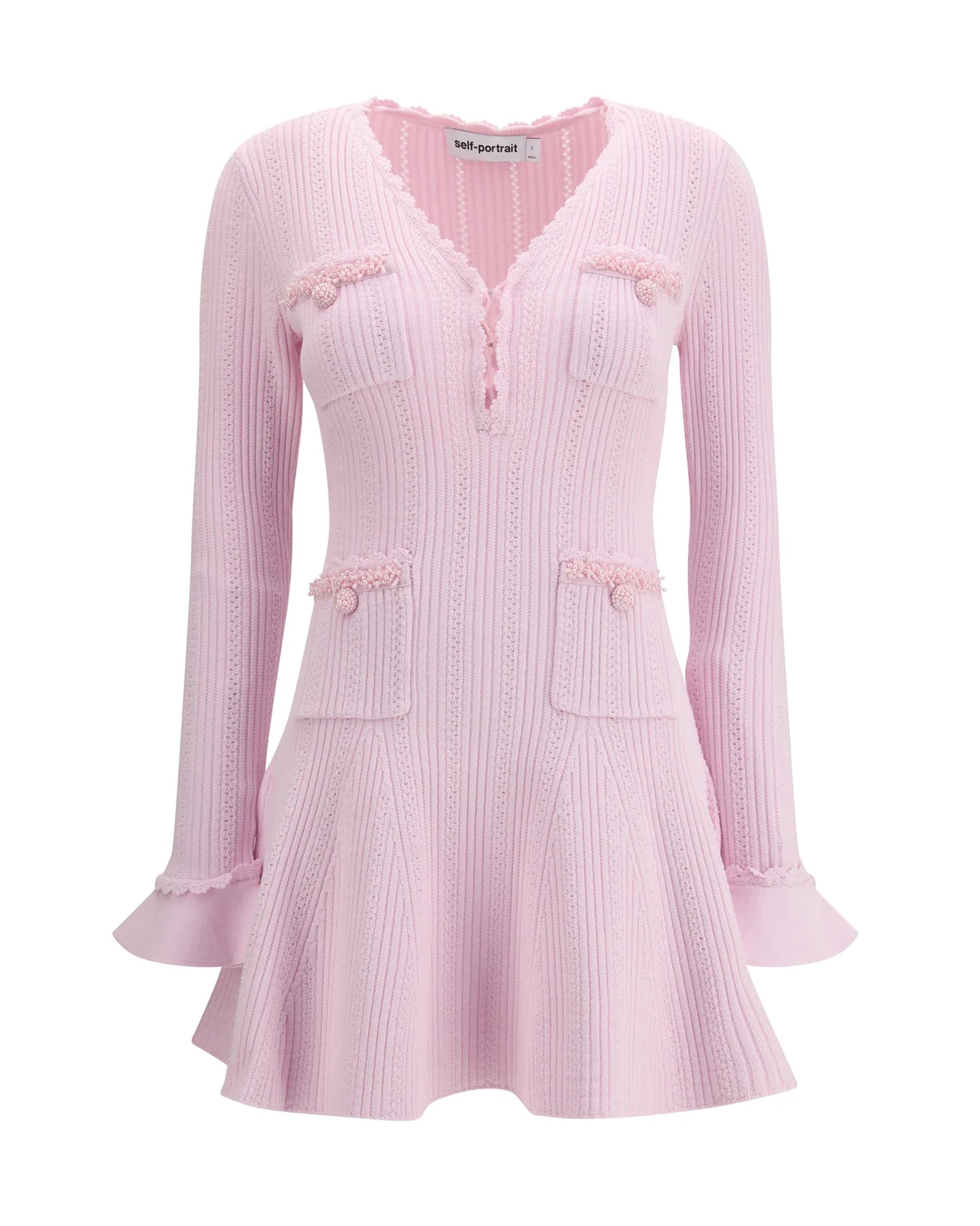 Pearl-Embellished Open-Knit Mini Dress