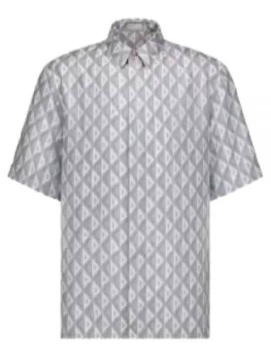 Short-Sleeved Silk Shirt with Geometric Pattern