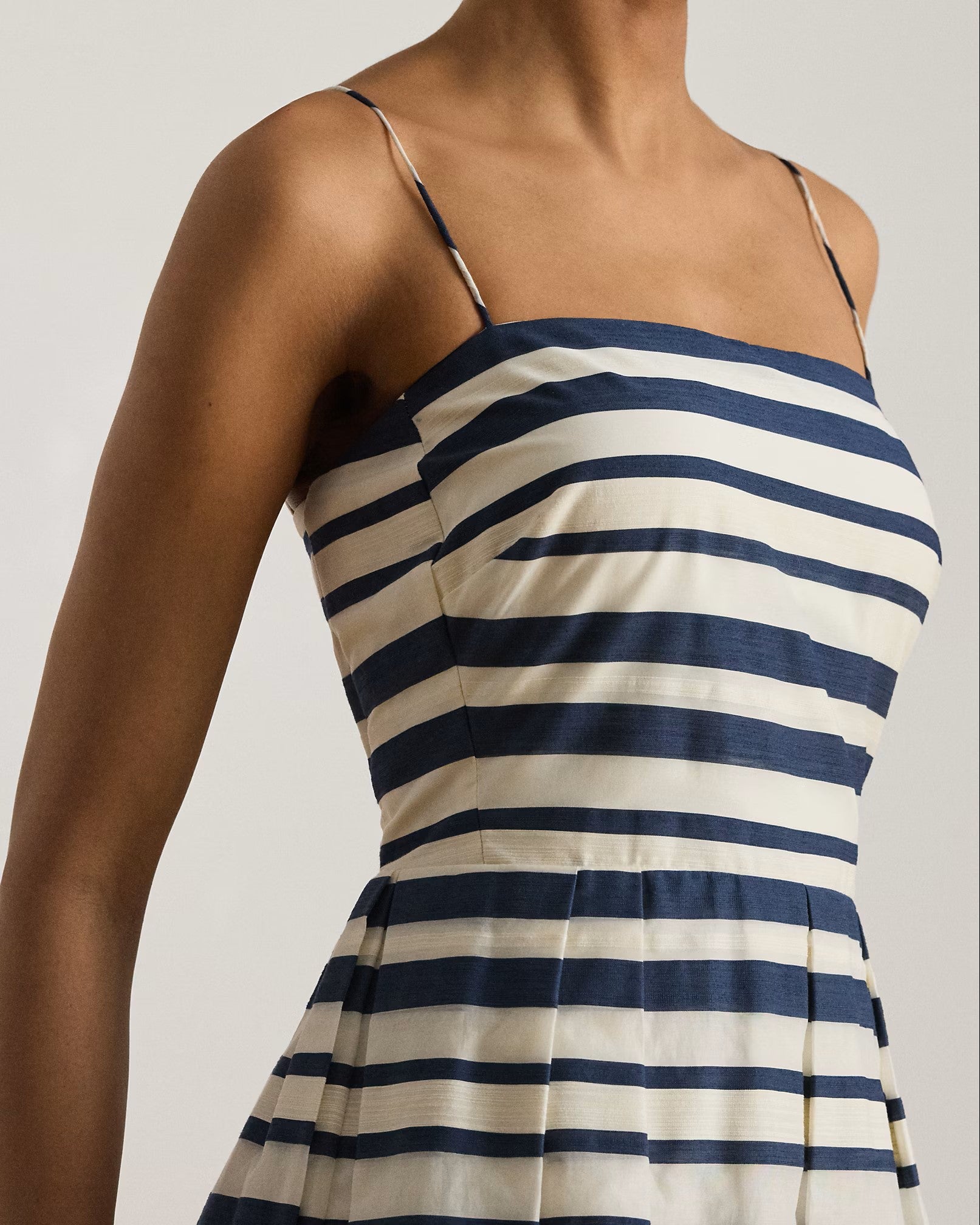 Navy Blue Woven Satin Stripe Dress