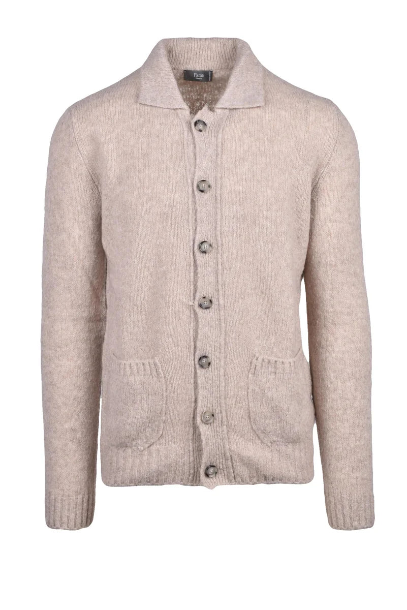 Beige Button-Up Cardigan with Classic Collar