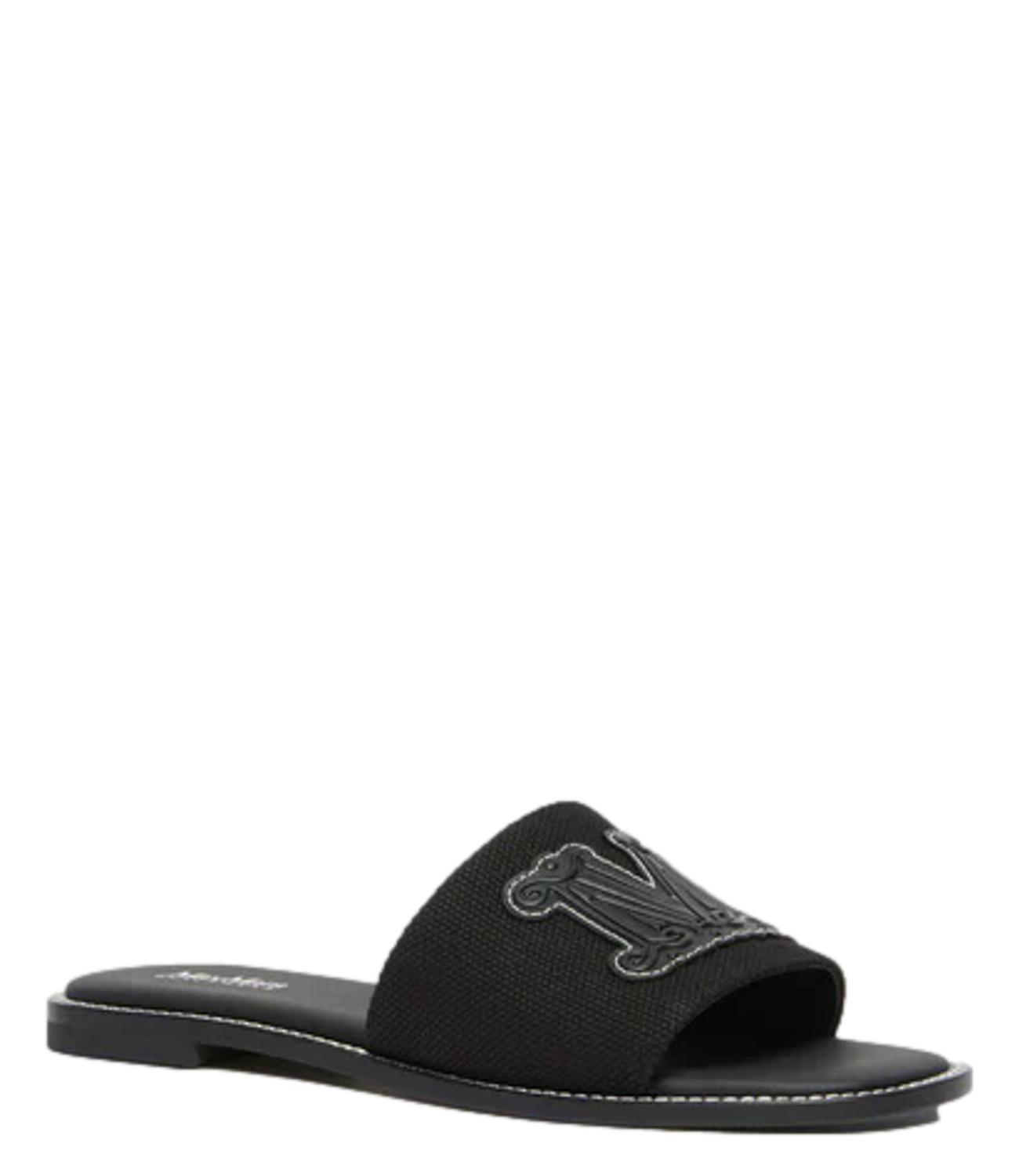 Black Cotton Blend Sandal Slides