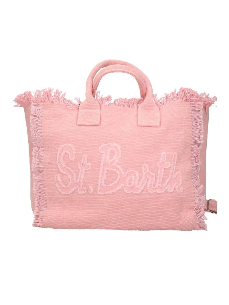 Fringed Edge Tote Bag with Textured Script Detail