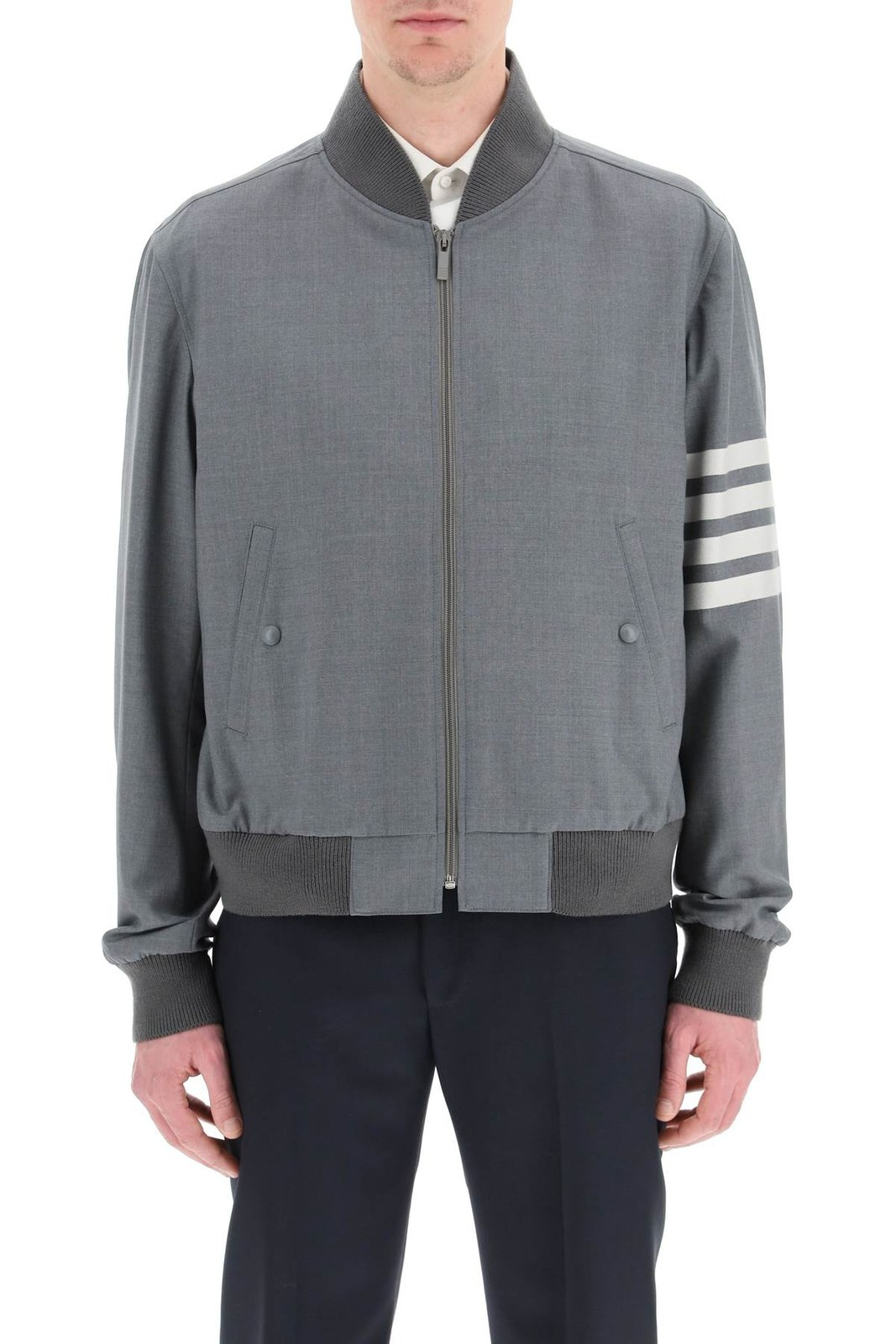 Textured Wool Bomber Jacket with Distinctive Stripes