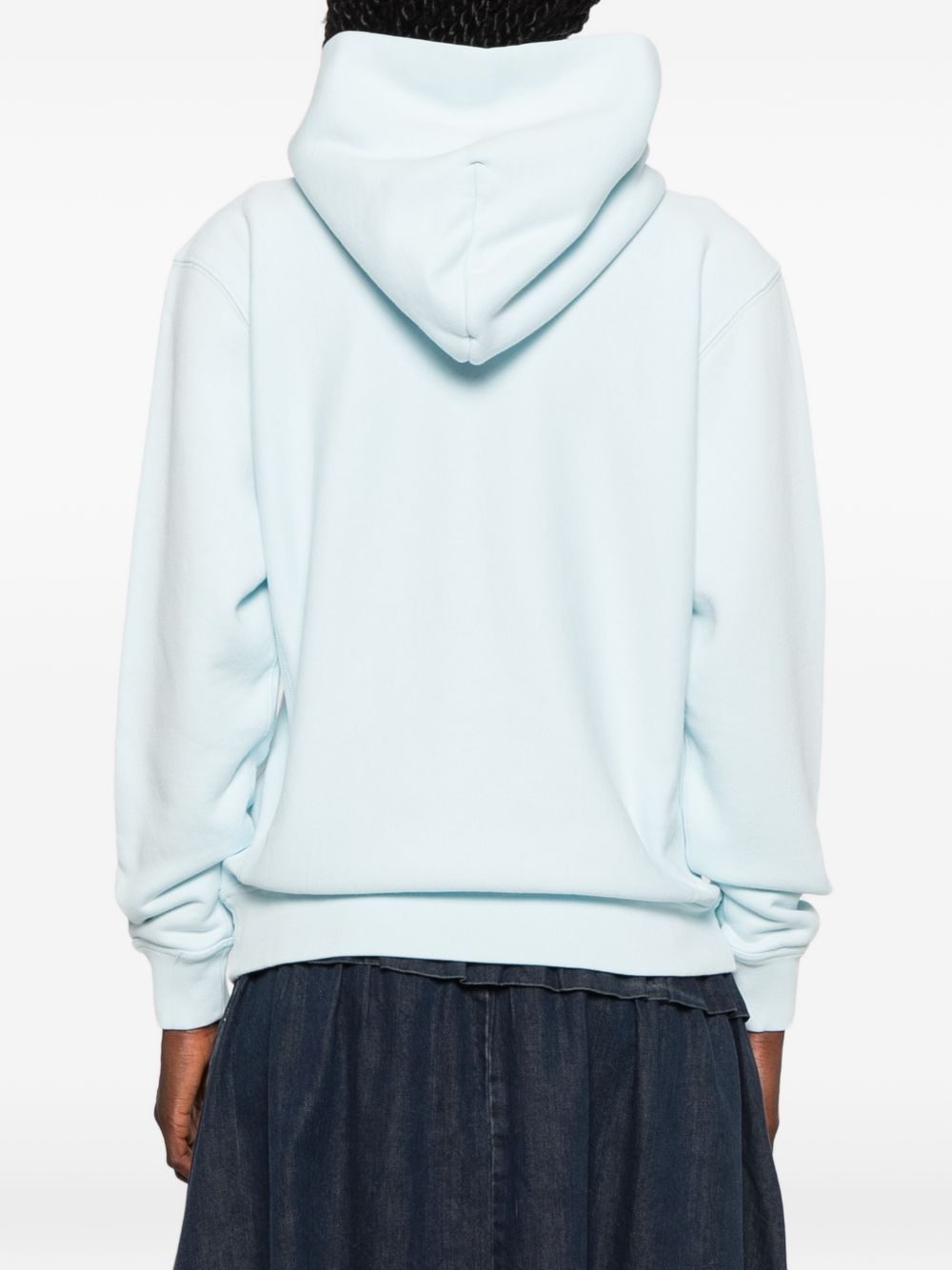 Light Blue Embroidered Flower Hooded Sweatshirt