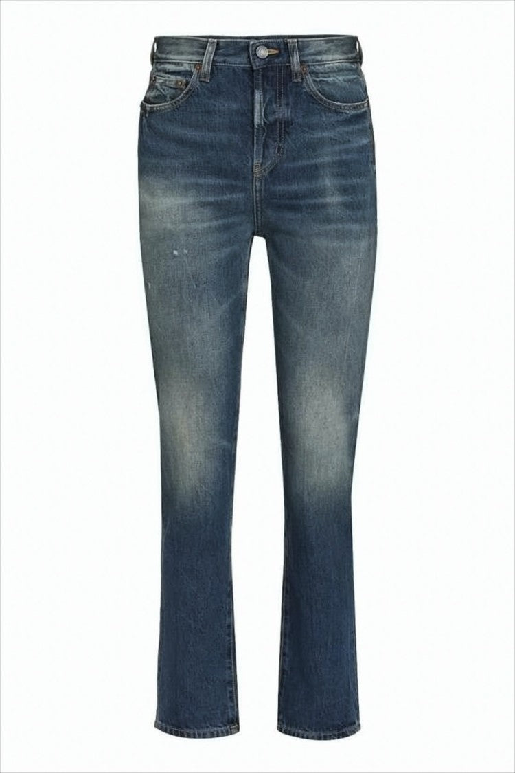 Slightly Faded Blue Denim Pants with Five-Pocket Design