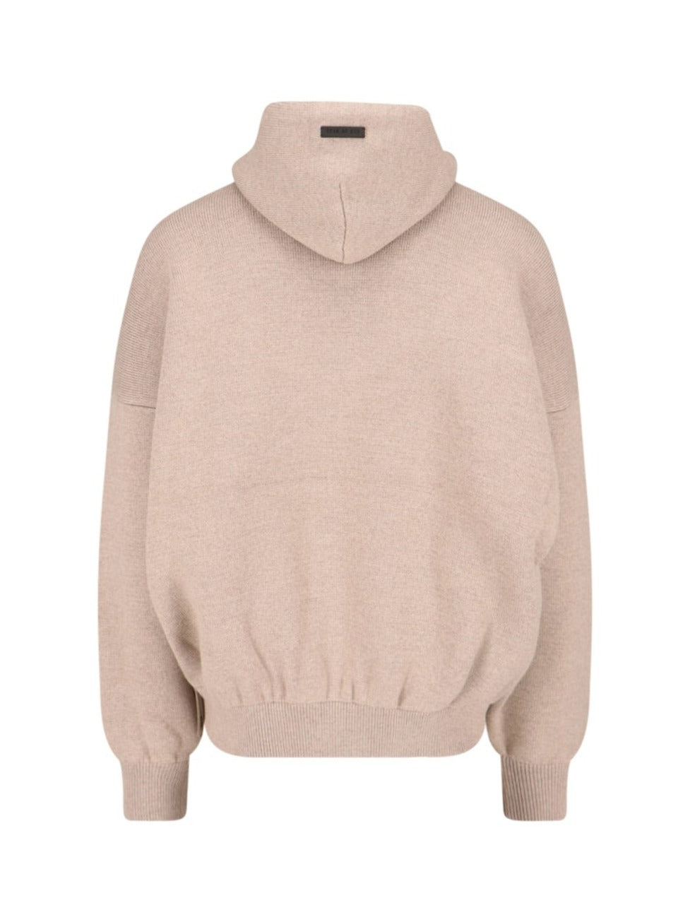 Knitted Hoodie In Beige Wool Engraved Logo Tag