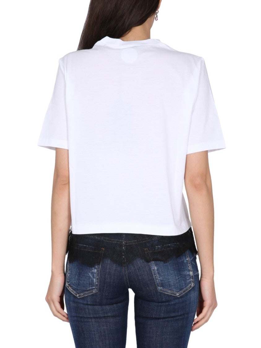 Cropped T-Shirt With Bold Logo Print