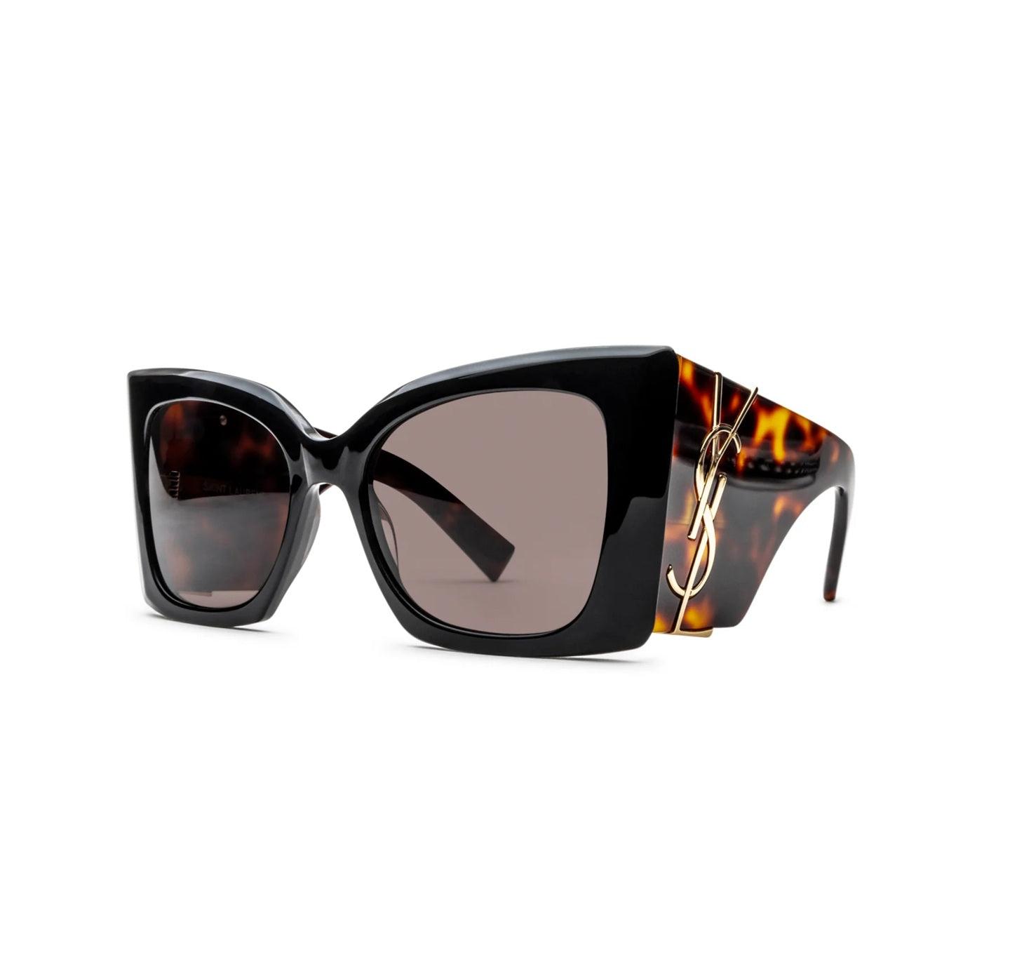 Oversized Black Acetate Sunglasses with Tortoiseshell Arms