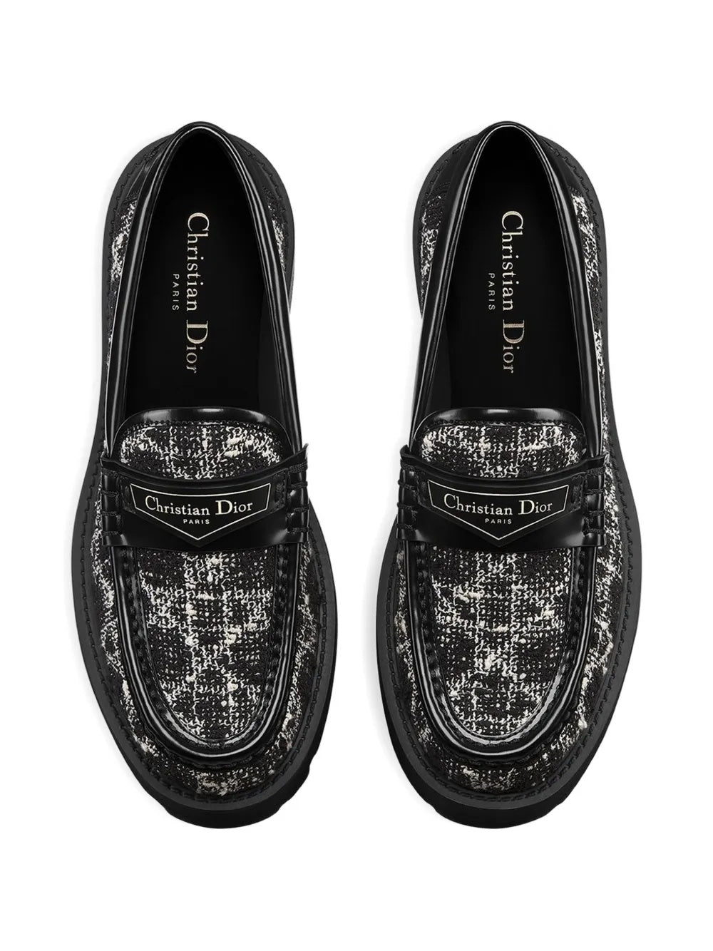 Flat Textured Tweed Leather Loafers