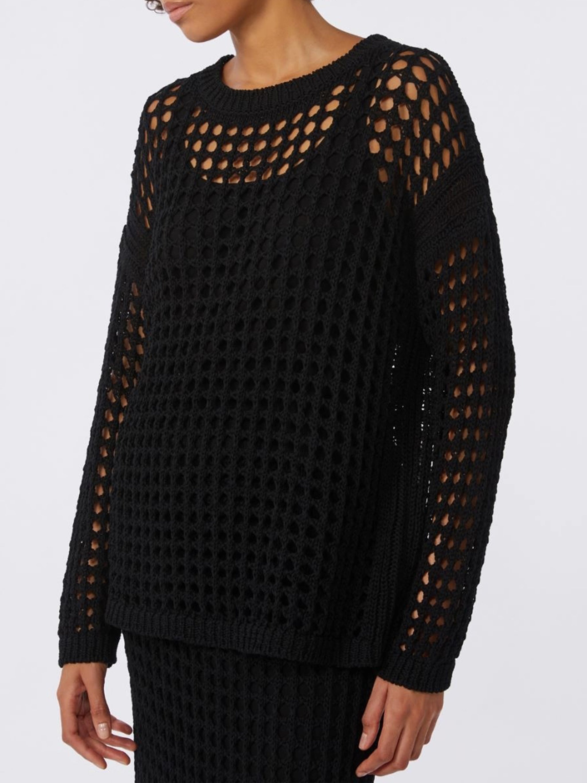 Black Febe Open-Weave Knit Sweater