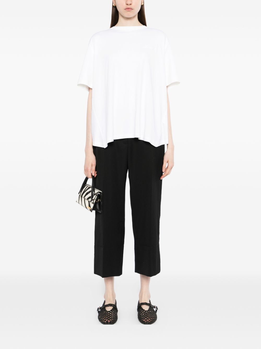 Loose-Fit White T-Shirt With Subtle Pleating Detail