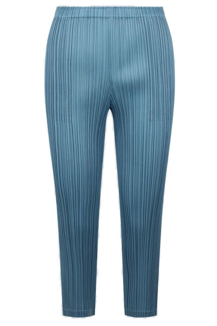 Pleated Design Straight-Leg Pants With Subtle Sheen