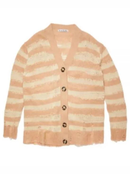 Knitted Cardigan With Horizontal Stripes In Beige And Cream