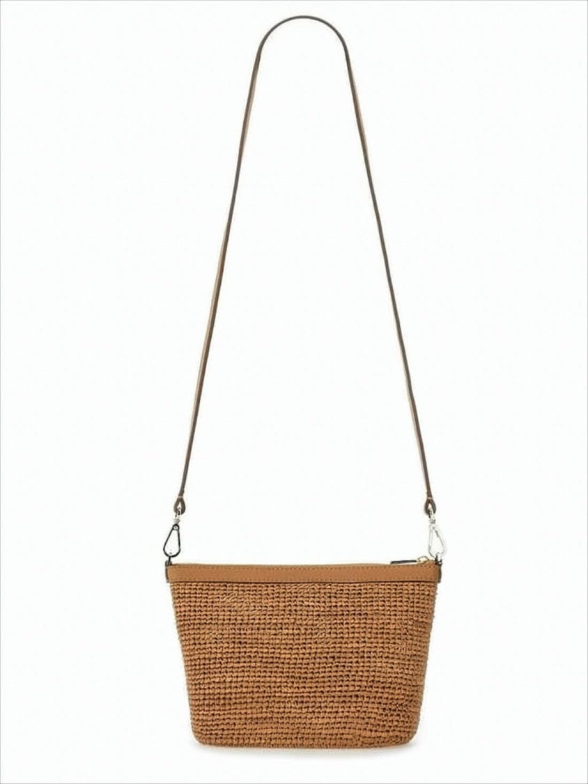 Structured Raffia Crossbody Bag with Leather Trim