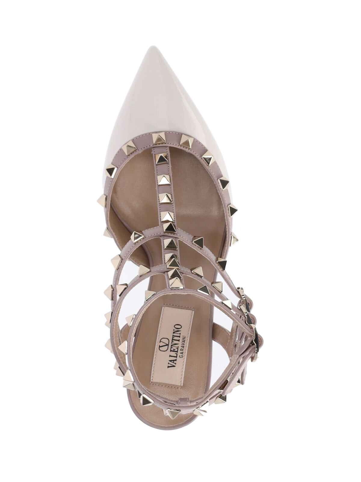 White Pointed-Toe Rockstud Leather Pumps