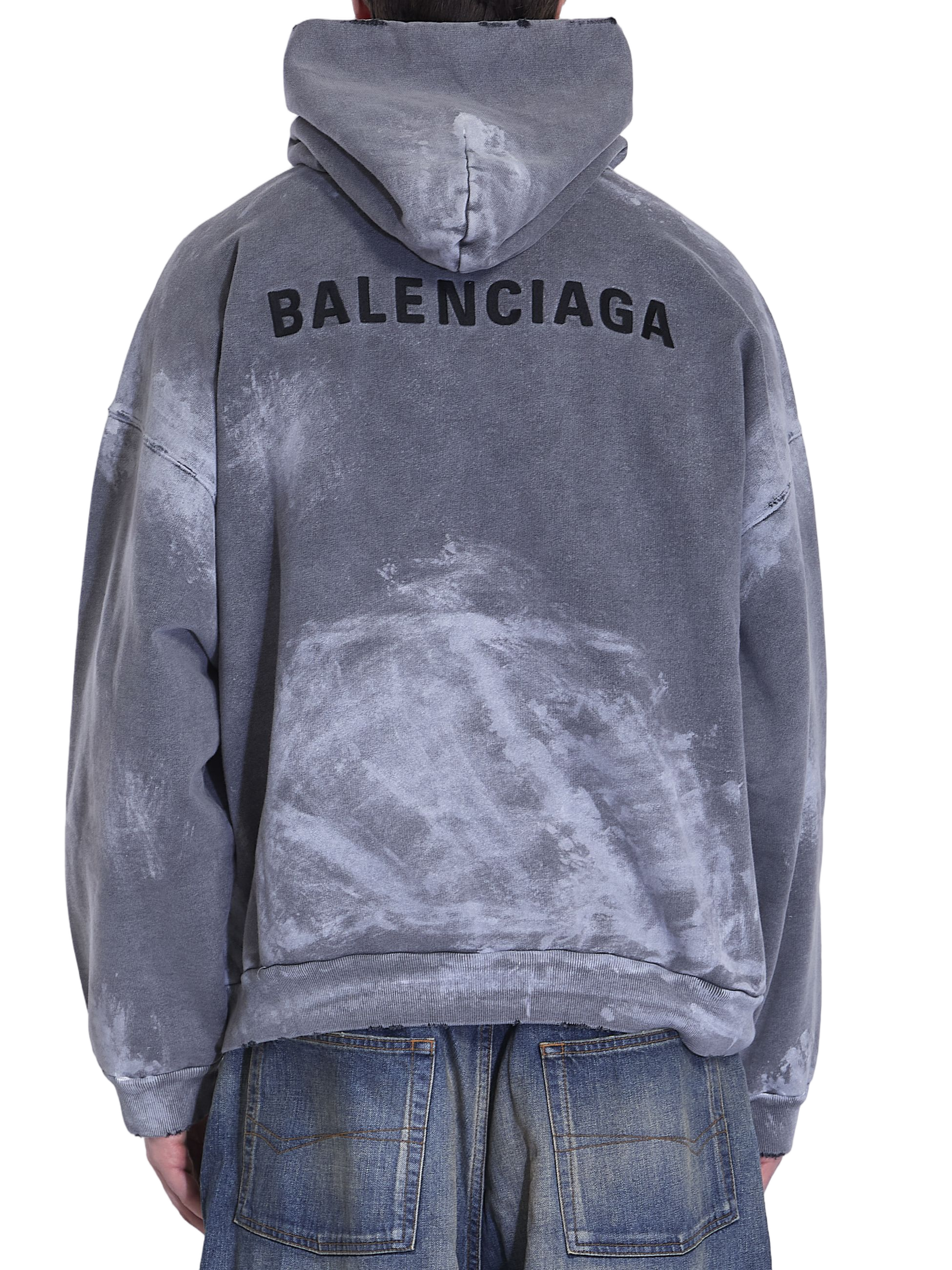 Washed Grey Oversized Hoodie with Tie-Dye Effect and Bold Logo