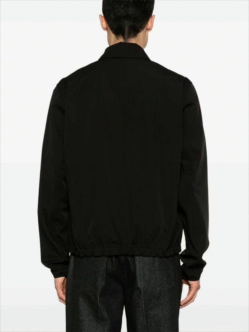 Minimalist Black Bomber Jacket With Elastic Details