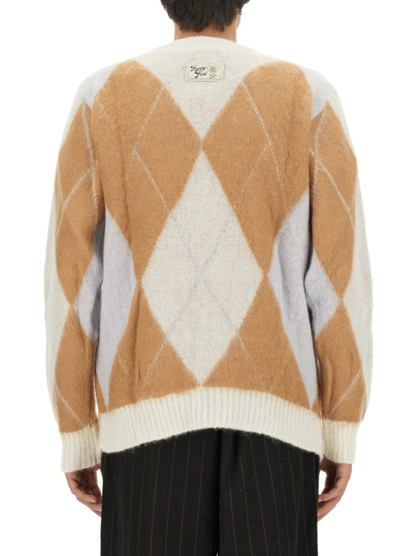 V-Neck Cardigan With Argyle Pattern