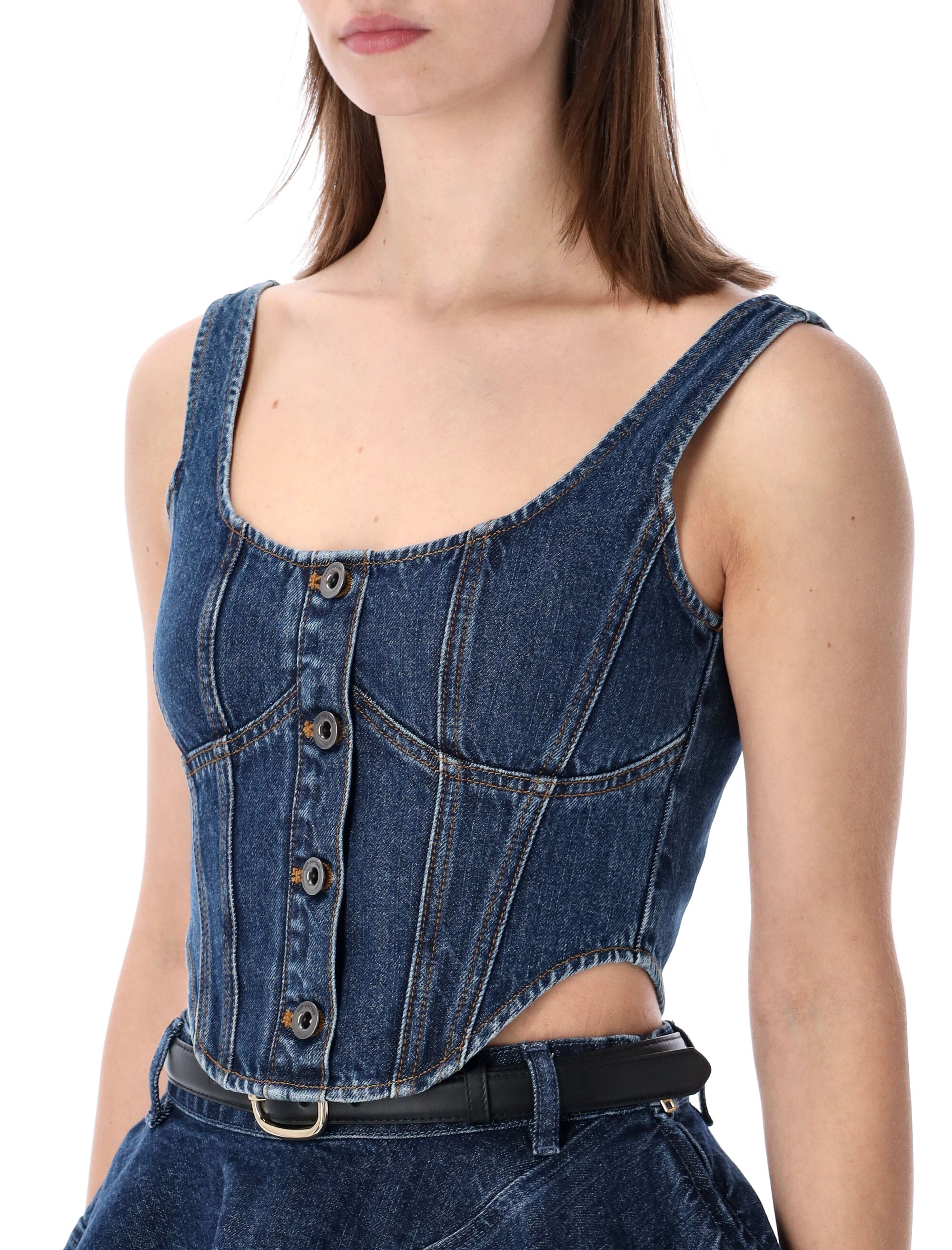 Denim Corset Top with Sculpted Design