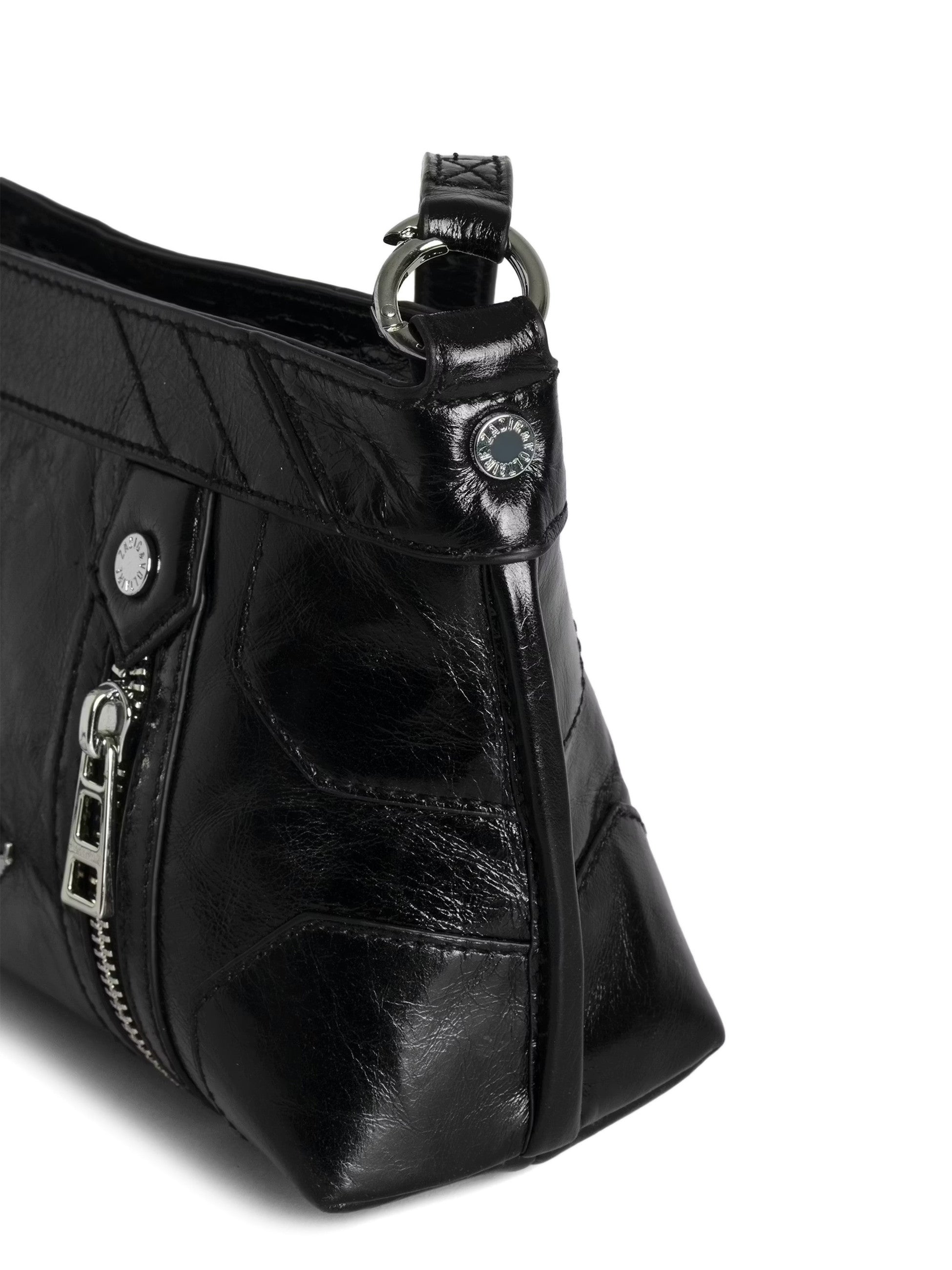 Rectangular Glossy Black Leather Shoulder Bag